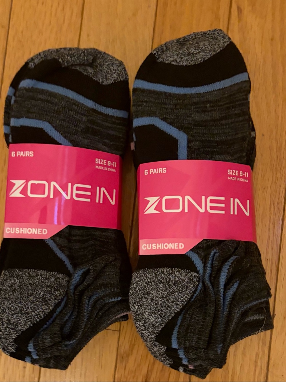 Women’s zone in Cushioned No-Show athletic Socks - Black with Blue pink Accents